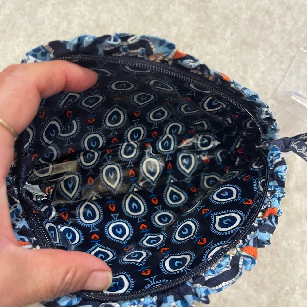 Vera Bradley Medium Ruffle Zip Dome Cosmetic Case  Marrakesh Blue Orange White